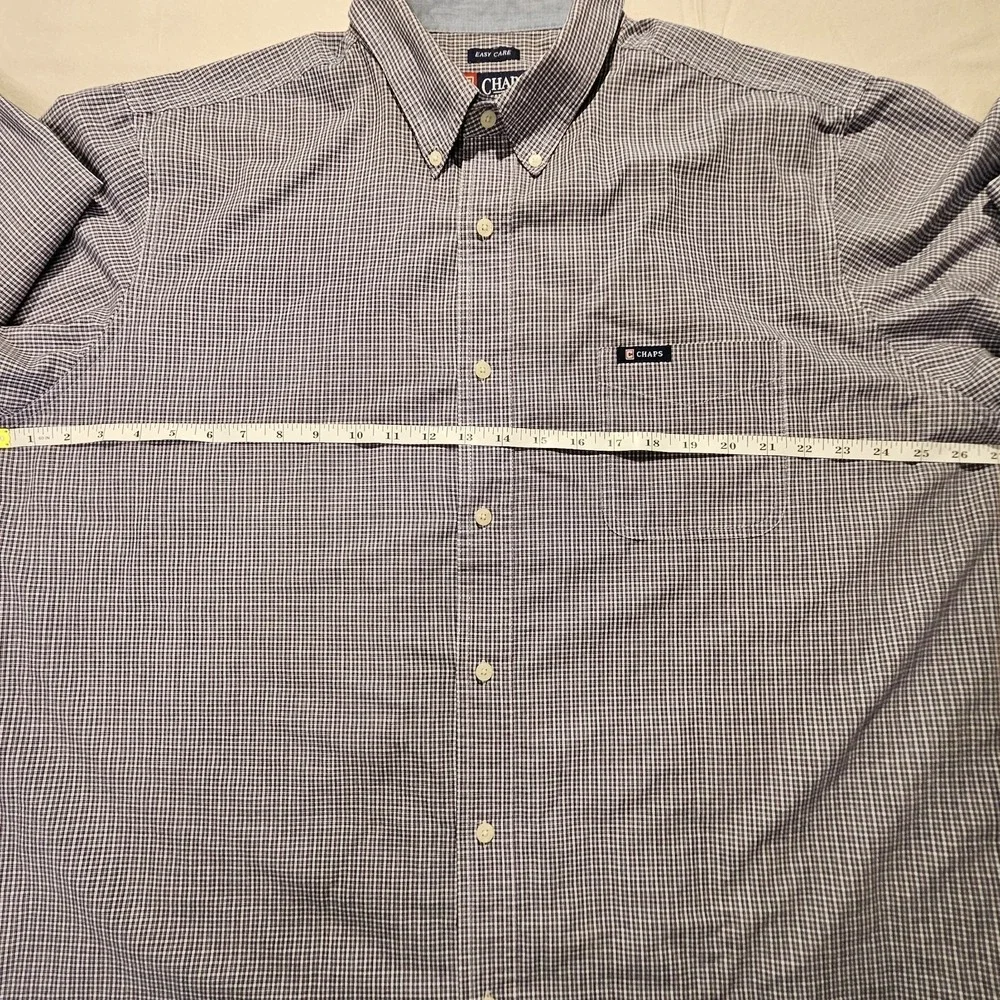 Chaps Easy Care Shirt Mens XXL Blue White Check Long Sleeve Button Down Pocket